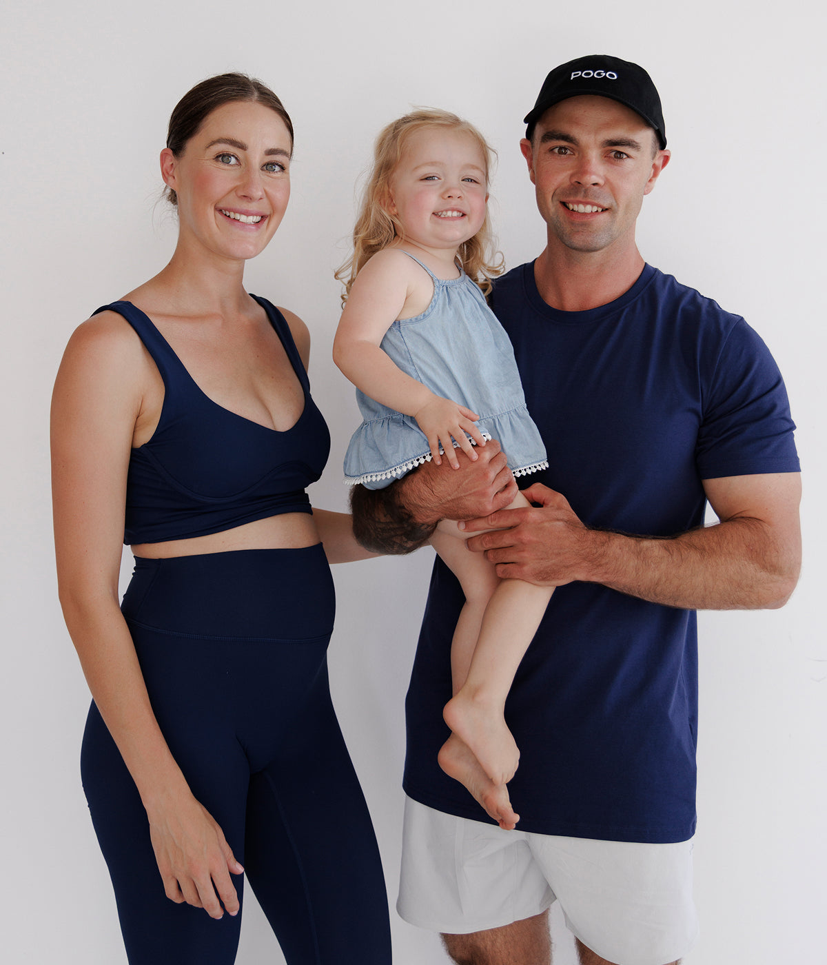 Group photo of mum, dad and child (Pogo owners)